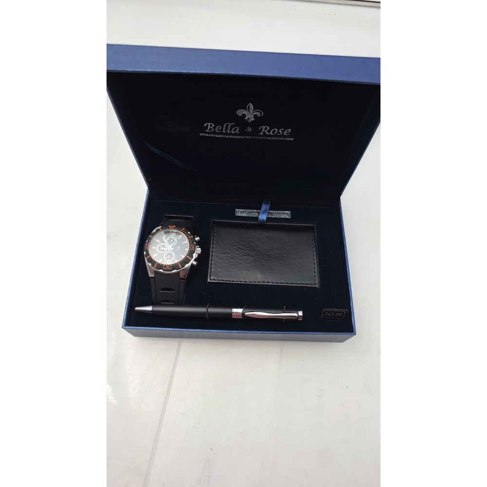 Bella & Rose Mens Watch, Business card holder and Pen Set, great gift
